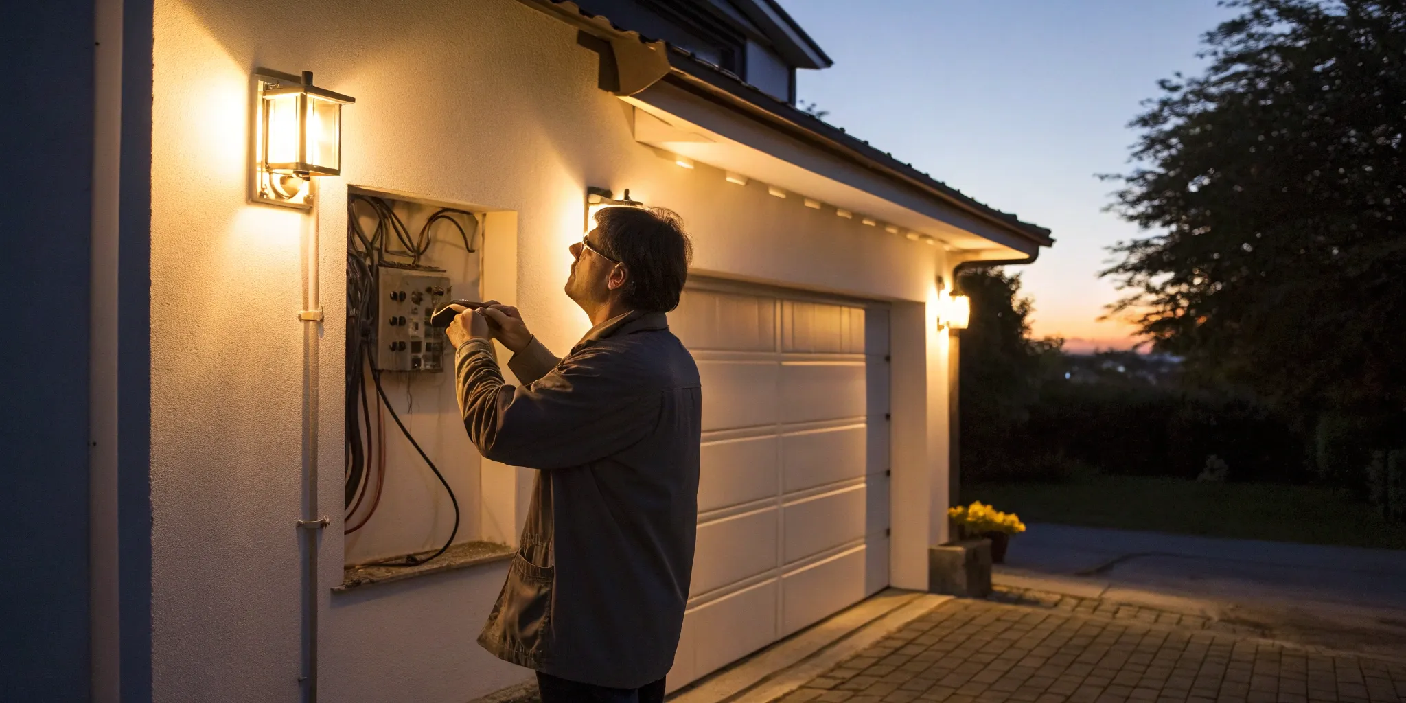 Licensed electrician performing an electrical repair service on a circuit breaker panel.