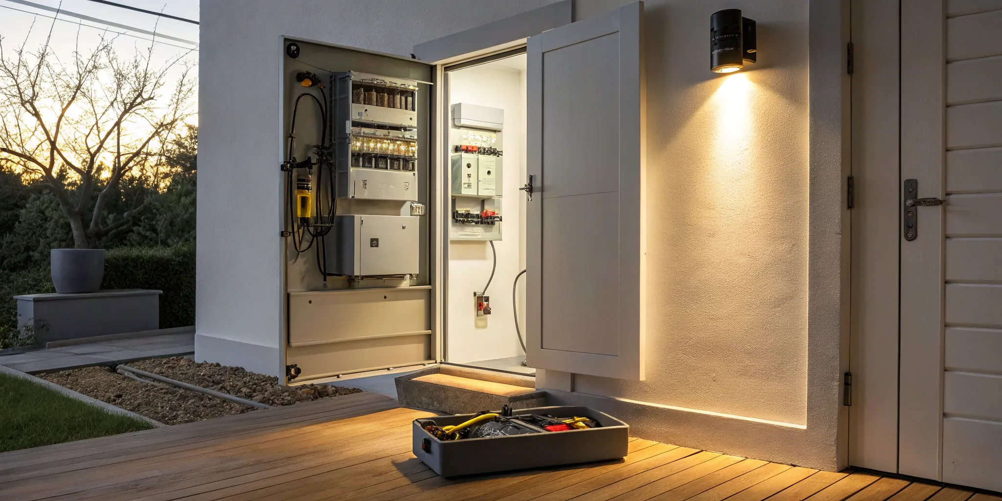 Electrician installing a new circuit breaker box during a home electrical panel upgrade.