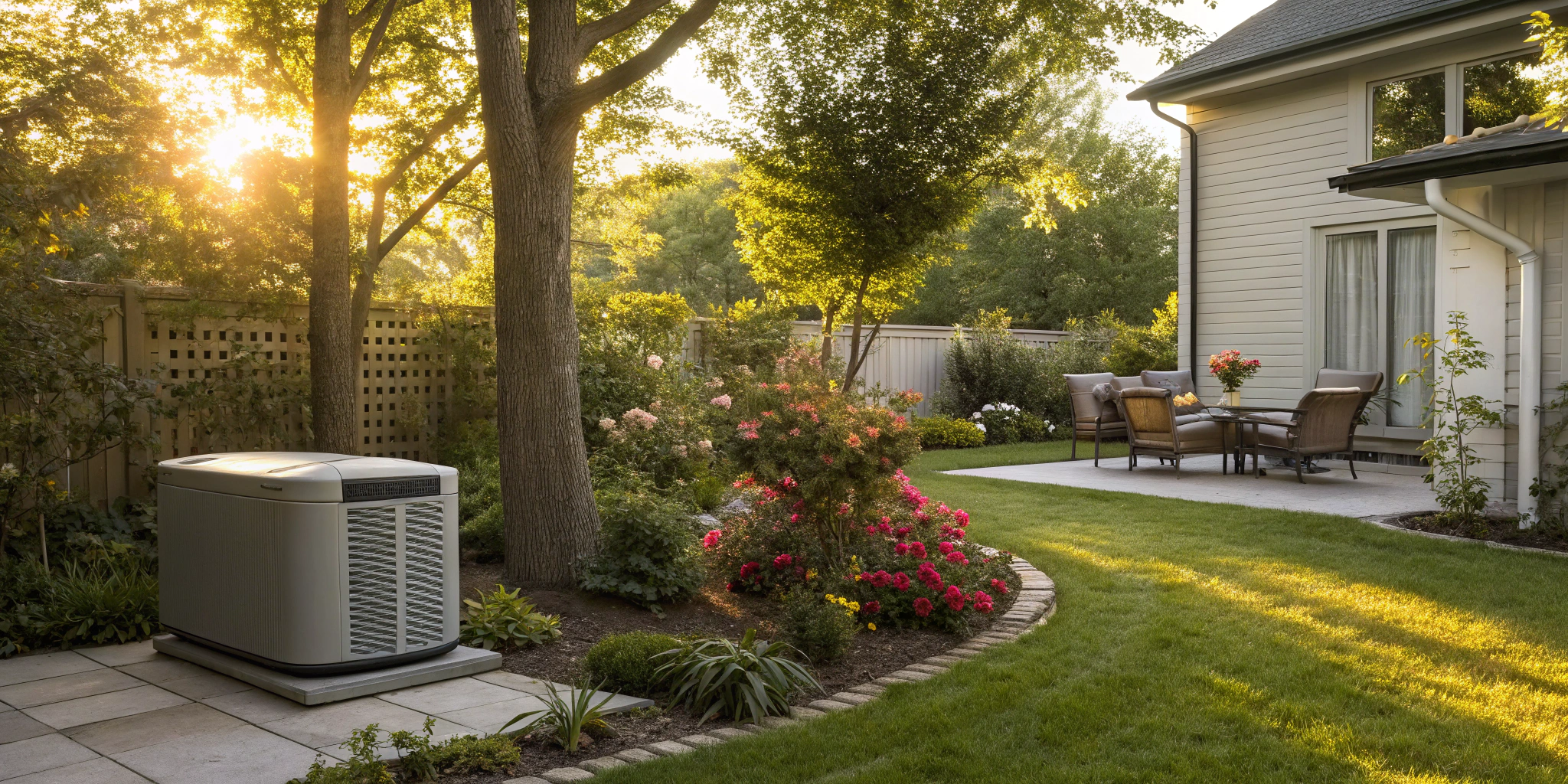 One of the quietest home standby generators installed neatly beside a house.