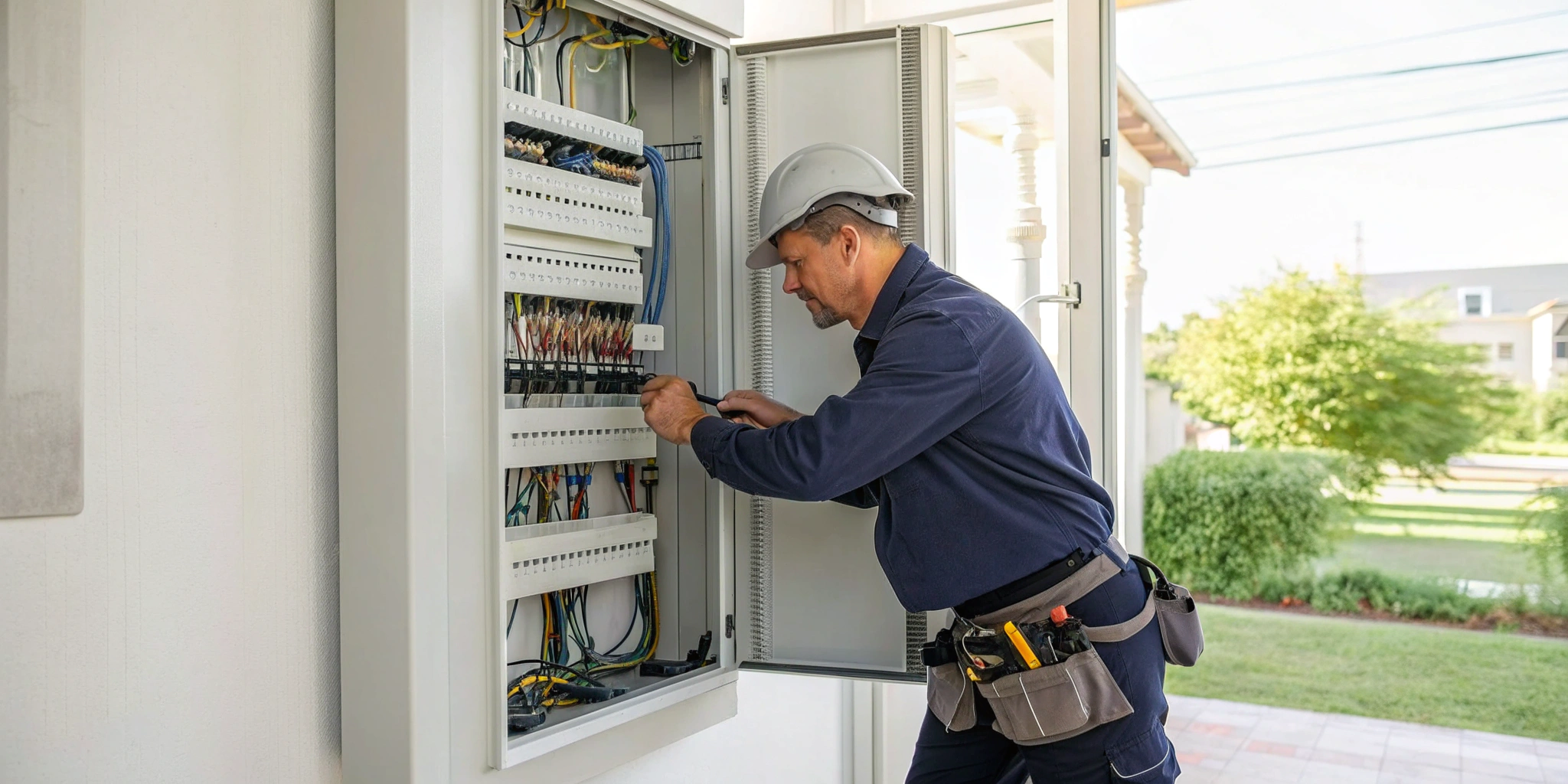 Licensed electrician safely replacing a high-voltage electrical transformer.