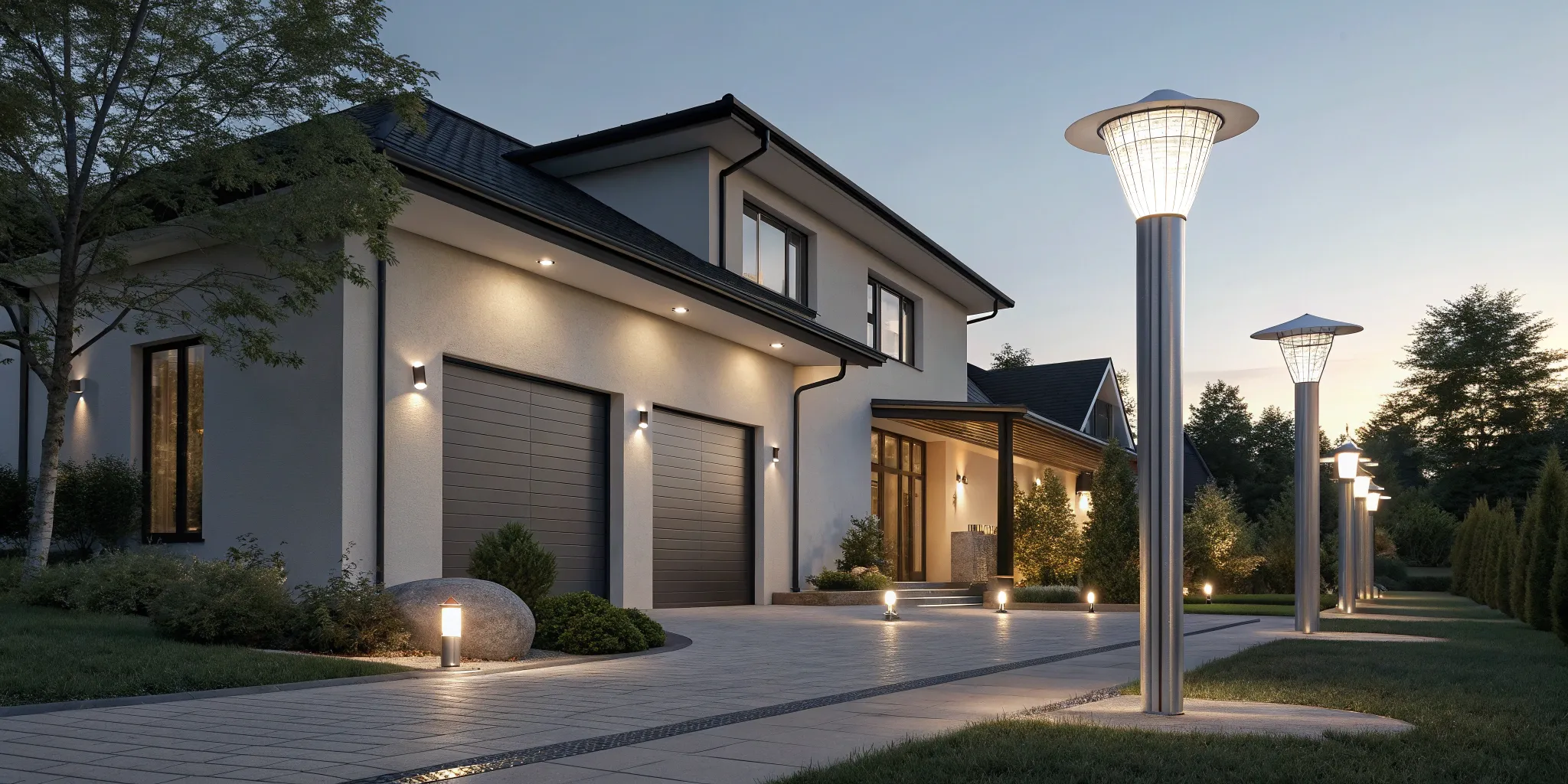 The best smart LED lighting installation for a modern home's exterior and pathway.