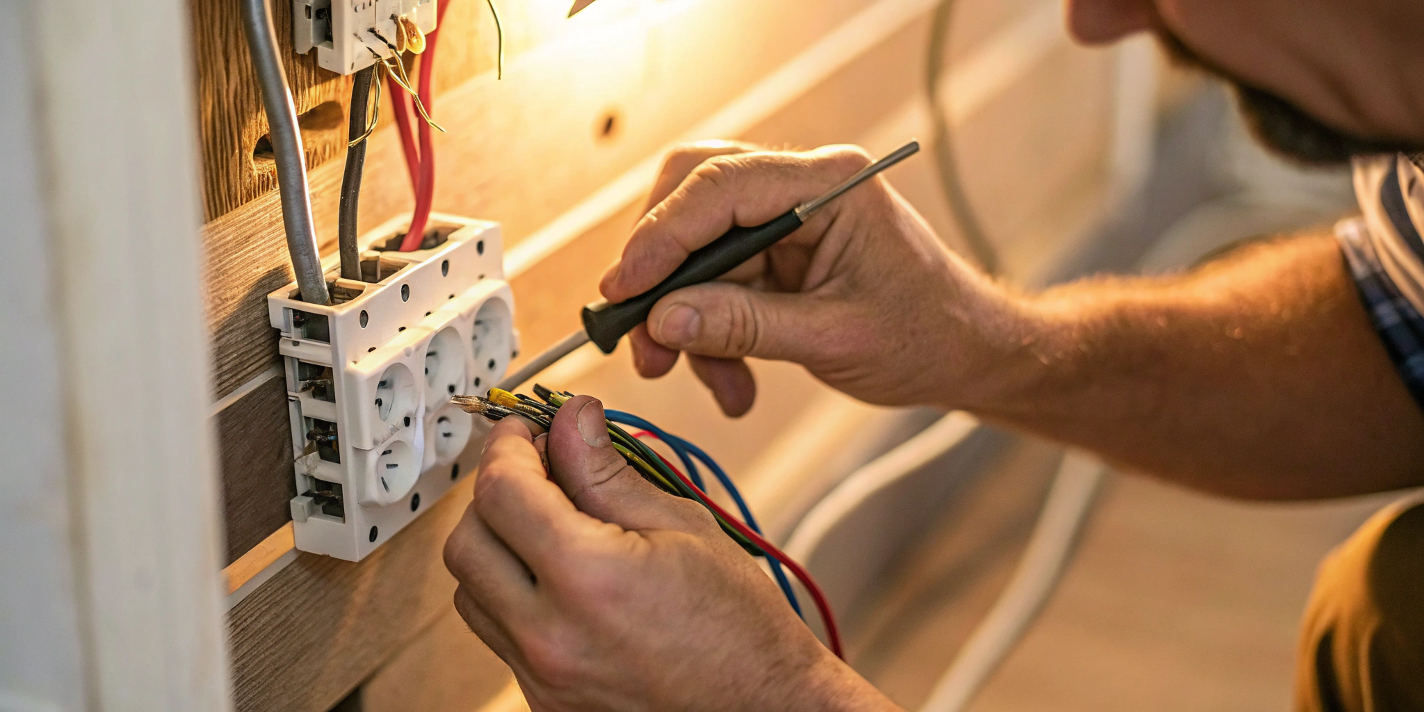 Wiring the connections for a 240v electrical outlet installation.