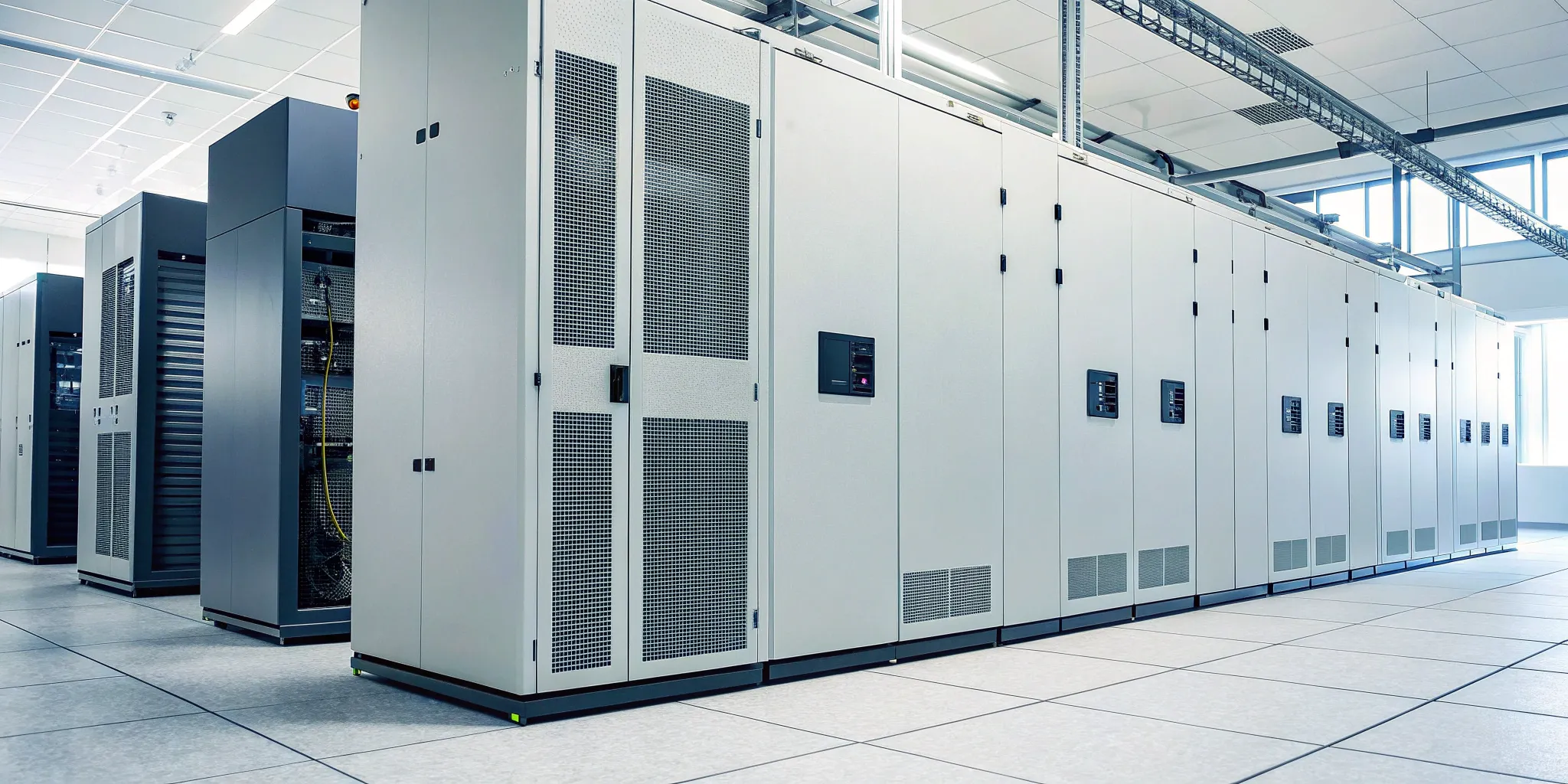 Business continuity power solutions supporting server racks in a data center.