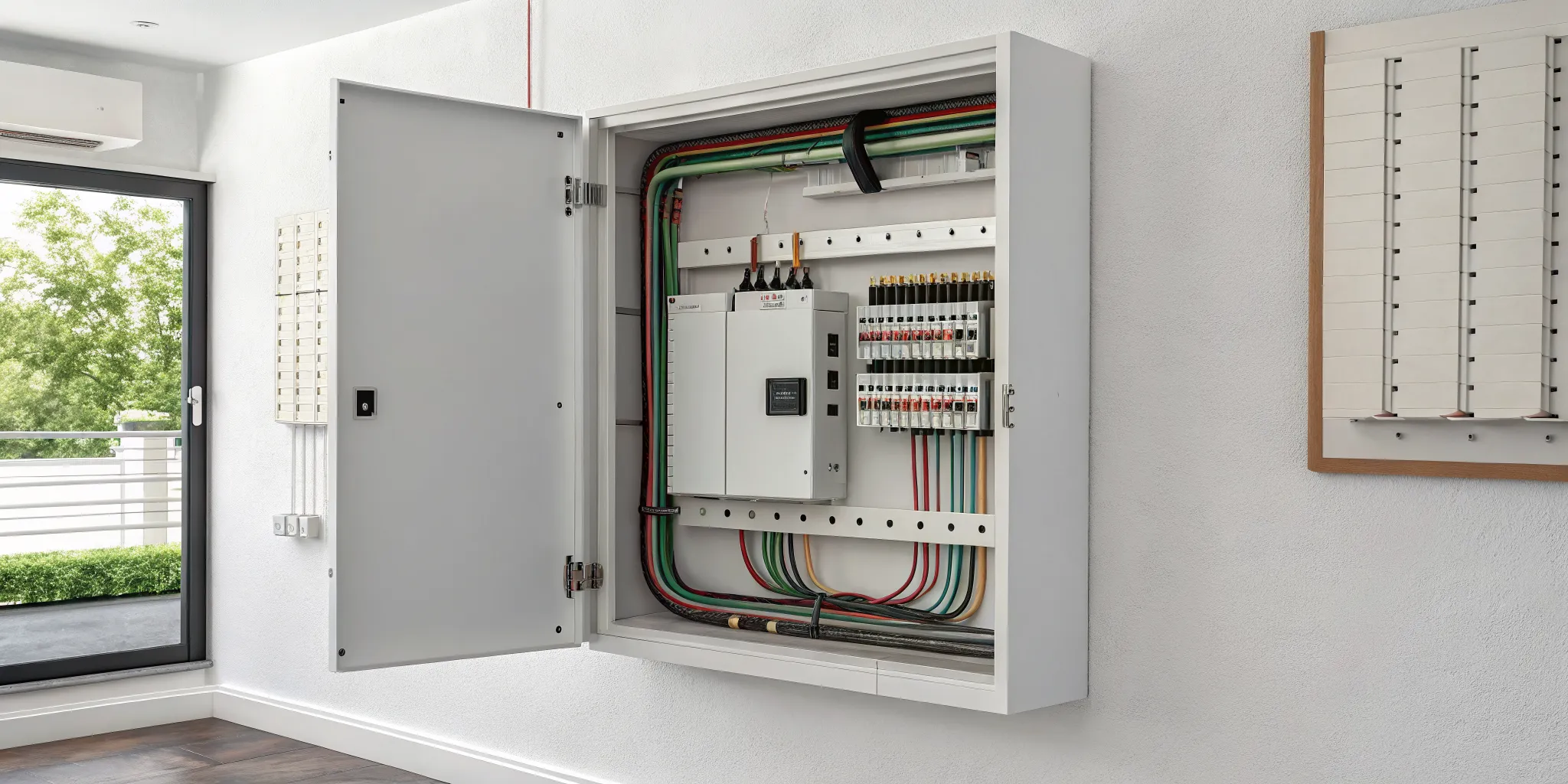 A modern breaker box, a key factor in the cost to replace an electrical panel and wiring.