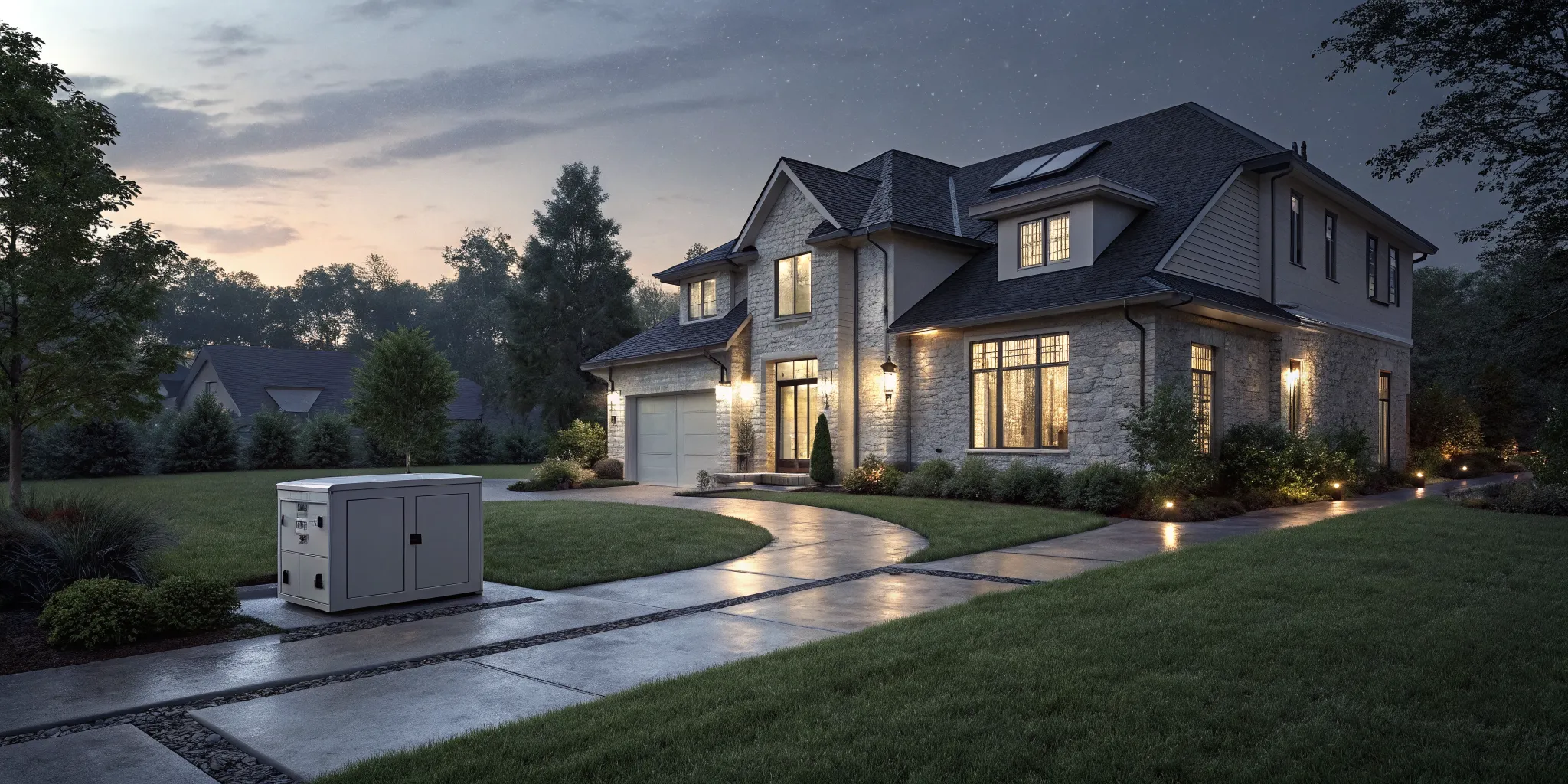 A 16kW Generac generator powering a home's essential appliances and lights.